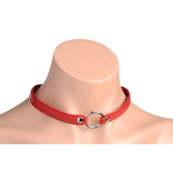 Restraints Fiery Pet Leather Choker w Silver Ring Red Master Series