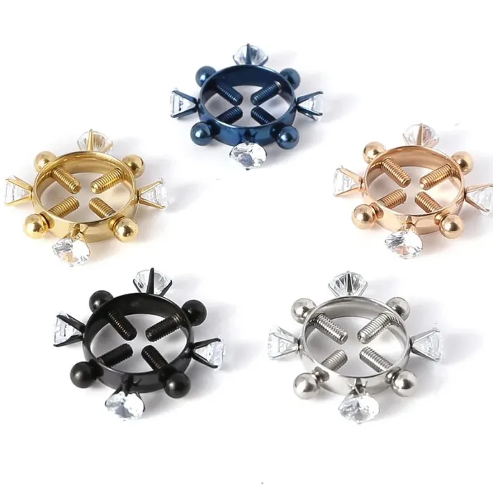 Nipple Clitoral Toys Bdsm 2Pcs Nipple Clamps Stainless Steel Crystal Ring Breast Clips Stimulator Erotic Sm Toys For Women 5 Colors Choose House of Dasein Couples