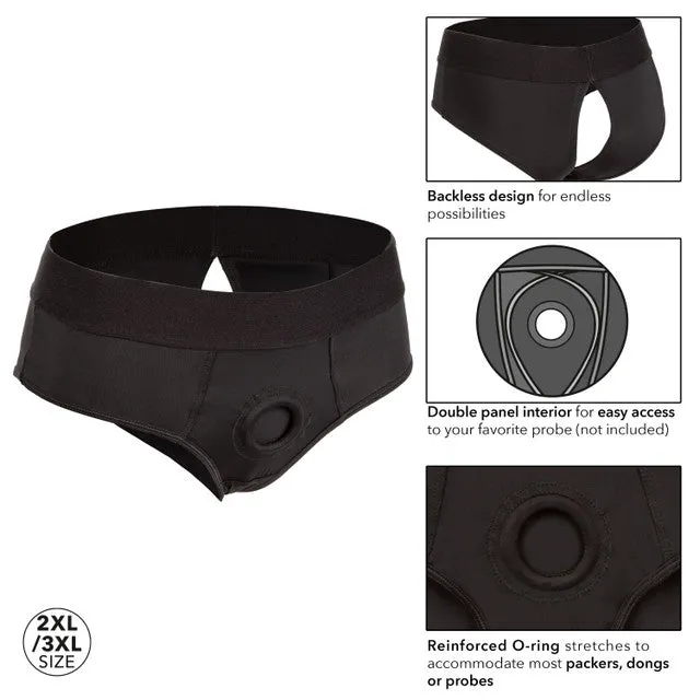 CalExotics Female Sex Toys Boundless BACKLESS BRIEF 2XL3XL STRAP ON HARNESS Black