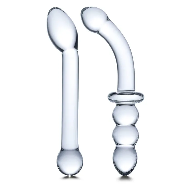 Dildos GLAS 2PC GSPOT PLEASURE GLASS DILDO SET ELECTRIC NOVELTIES