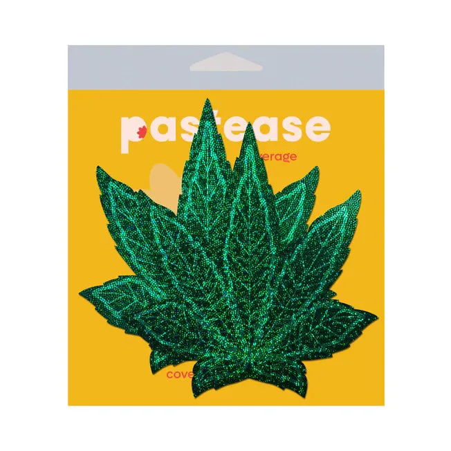 Pastease Glitter Green Pot Leaf Full Breast Covers Pastease Vibrators