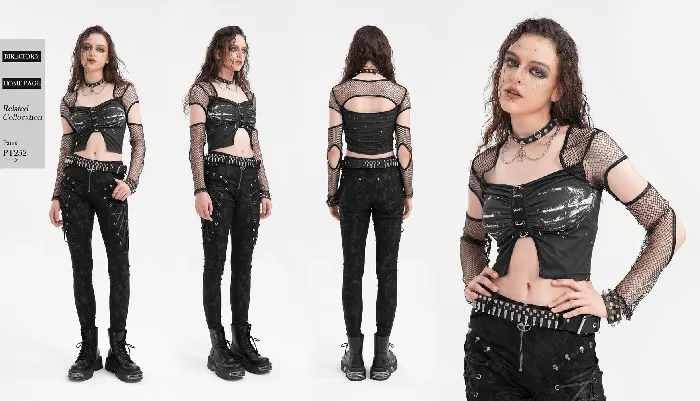 Sheer Mesh LongSleeved Crop Top with Cutouts and Print EVEs SECRETS Male Sex Toys