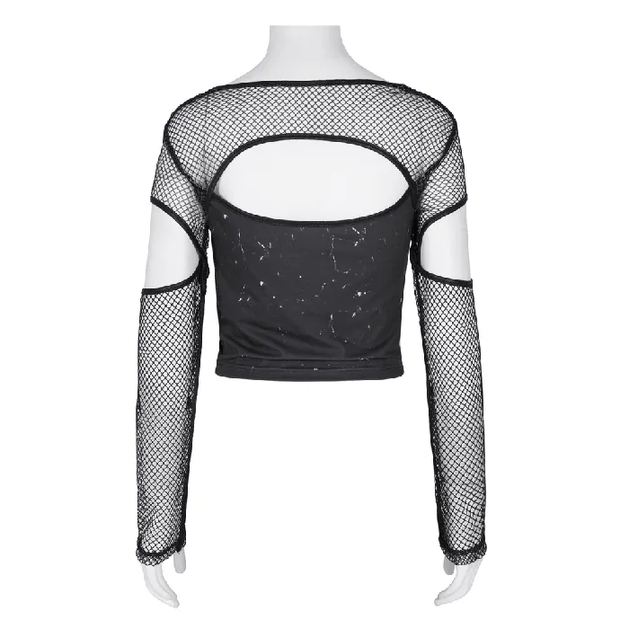 Sheer Mesh LongSleeved Crop Top with Cutouts and Print EVEs SECRETS Male Sex Toys